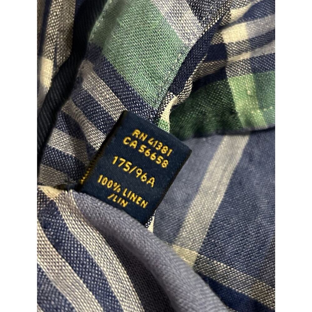 Polo Ralph Lauren Mens Med 100% Linen Plaid Long Sleeve Utility Shirt Blue / Grn - Picture 5 of 7